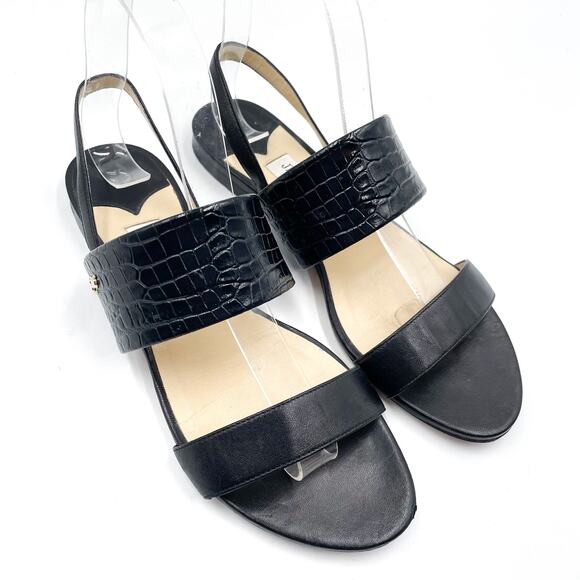 Jimmy Choo Seia Slingback‎ Sandals Black Strappy Flat Croc Leather Sz 37 / 7 - Picture 1 of 11
